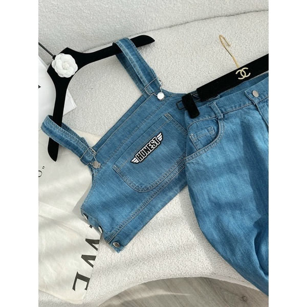 set áo crop jeans + quần suông jeans