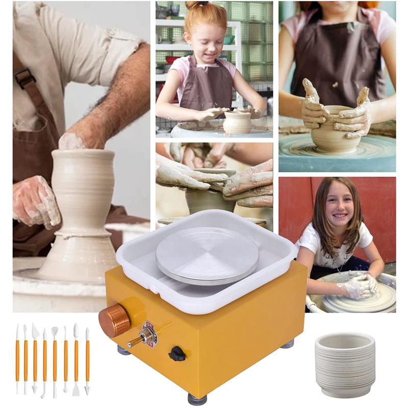 Máy làm bánh xe gốm điện Bánh xe gốm tốc độ có thể điều chỉnh,10cm với bồn rửa có thể tháo rời , để dạy gốm US Plug.C