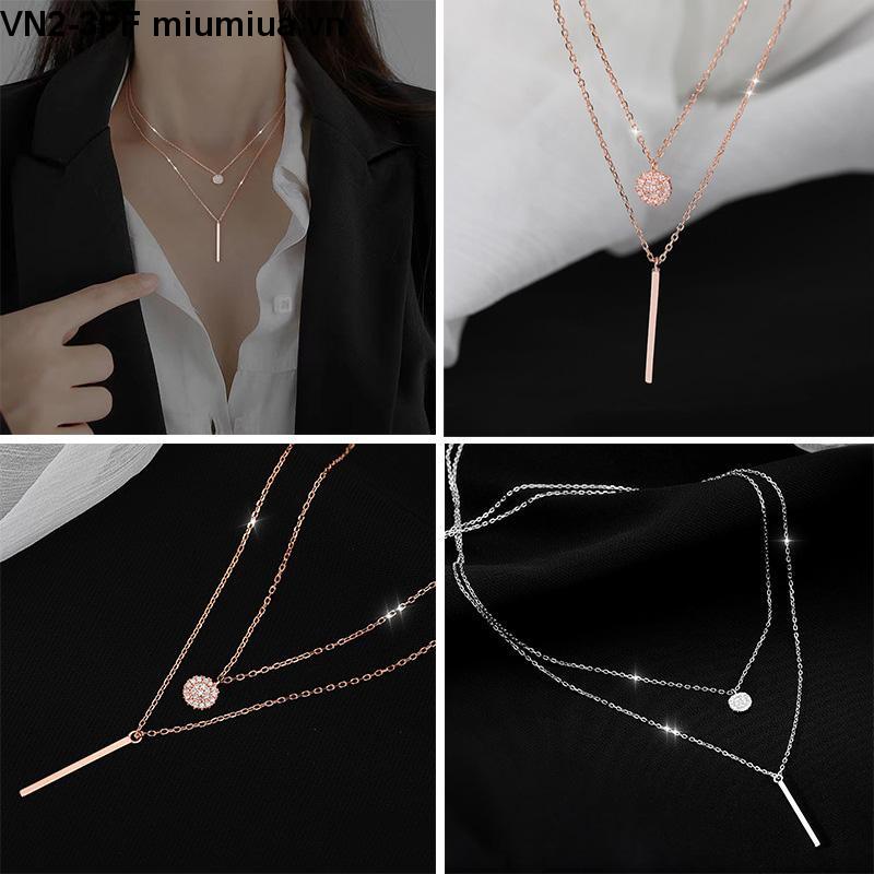 Miumiua🔮Vòng cổ nữ hai lớp bằng kim loại phối mặt hình vuông màu bạc/vàng kim thời trang