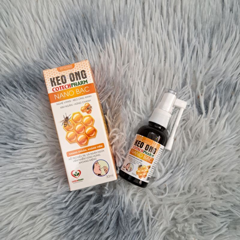 XỊT HỌNG KEO ONG Cotechpharm Nano bạc - Giảm ho, đau rát họng_Chai 25ml