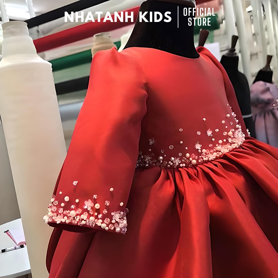 Váy trẻ em NHATANH KIDS màu đỏ tay dài đính ngôi sao cho bé hợp các dịp lễ từ 0-12 tuổi NA13