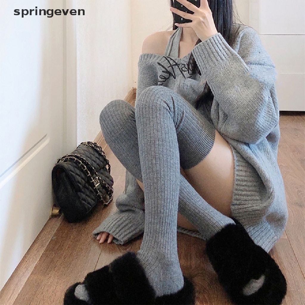 Vớ Cotton Dày Giữ Ấm Mùa Thu Đông Họa Tiết Sọc Dọc Màu Sắc Đơn Giản Cho Nữ