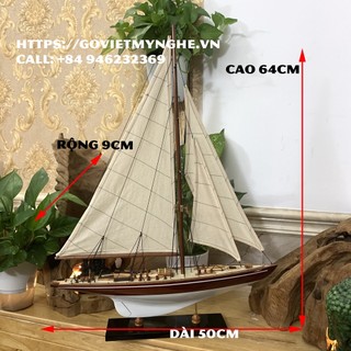 Mô hình tàu thuyền gỗ trang trí phong thủy tàu J Endeavour - Thân tàu 50cm - Màu sơn Trắng - Gỗ