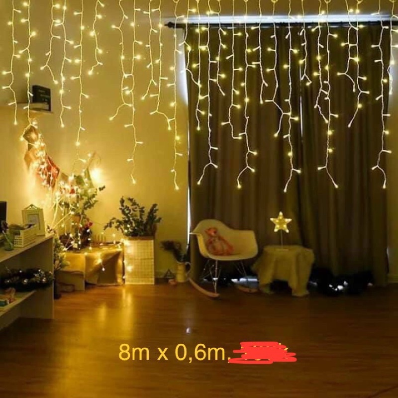 ⚡️dây đèn trang trí kiểu rèm mưa 12M x 0,6m vàng/ đủ màu