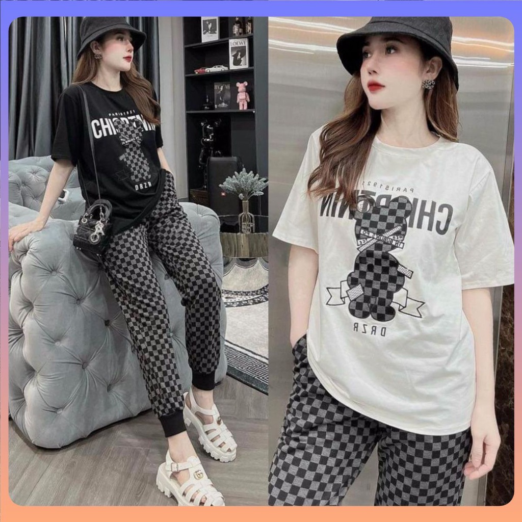 Đồ bộ nữ đi chơi quần dài thun, Bộ nữ form rộng áo thun cotton ngắn tay có size lớn quần thun lạnh đẹp sang chảnh