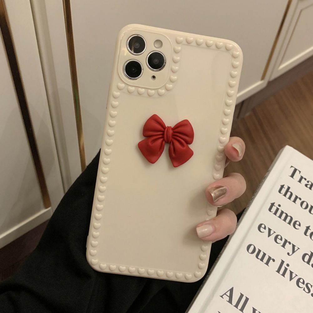 Ốp Điện Thoại TPU Mềm Chống Trượt Chống Rơi Đính Nơ Hồng Cho IPhone 13 12 11 Pro X Xs Max XR 8 7 Plus SE