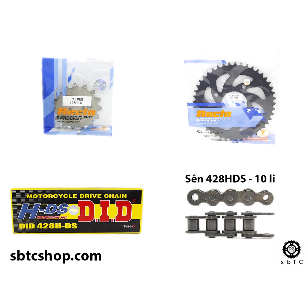 NSD Nhông dĩa RECTO sên DID đen 10 li ly Suzuki GSX Bandit 150 chính hãng Thái Lan