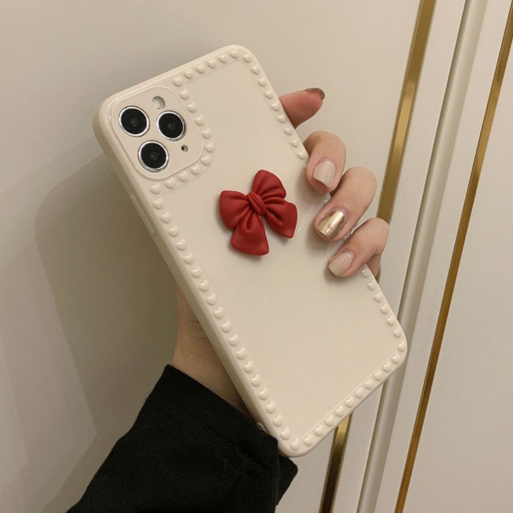 Ốp Điện Thoại TPU Mềm Chống Trượt Chống Rơi Đính Nơ Hồng Cho IPhone 13 12 11 Pro X Xs Max XR 8 7 Plus SE