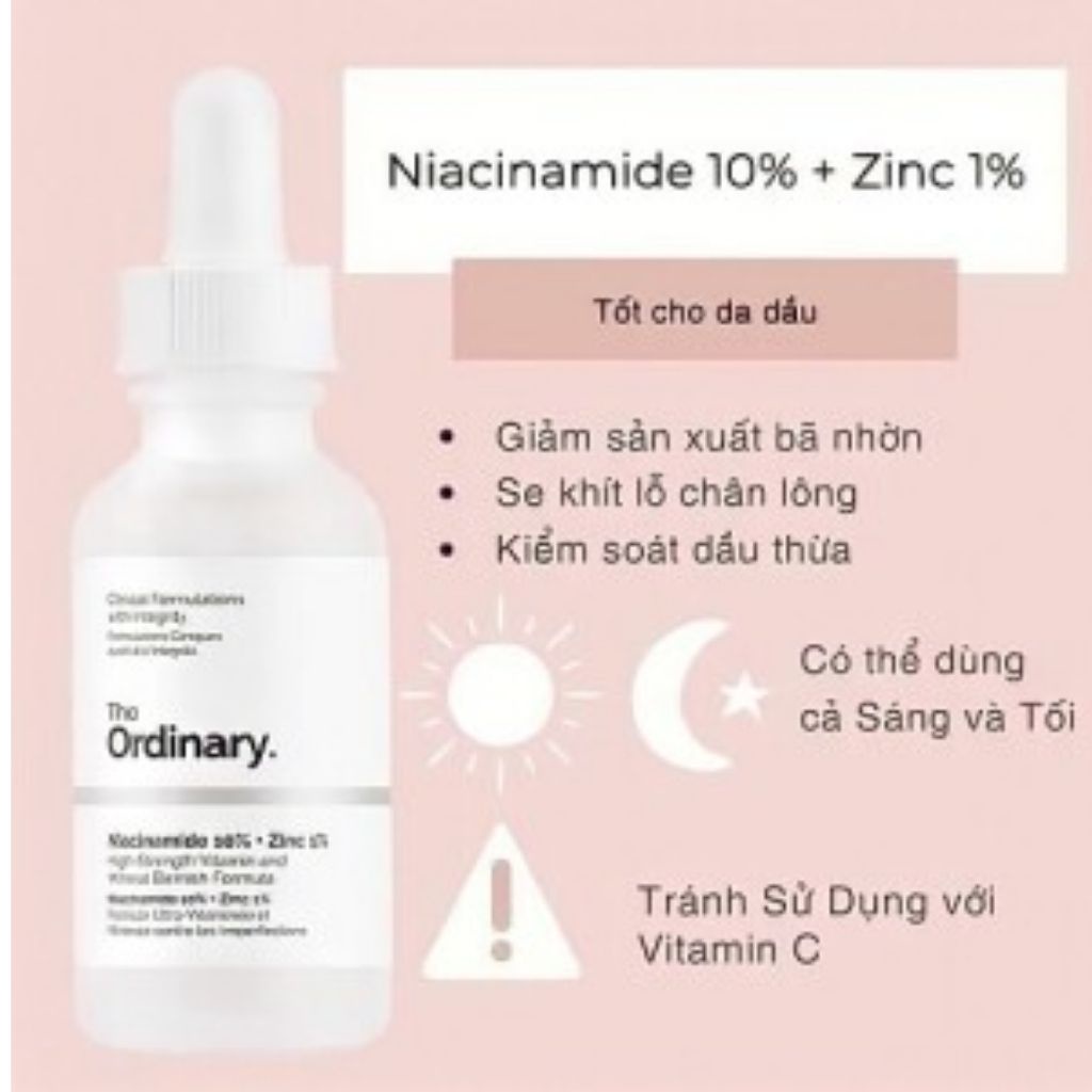 Tinh Chất The Ordinary Niacinamide 10% + Zinc 1% giảm mụn, mờ thâm, thu nhỏ lỗ chân lông hiệu quả