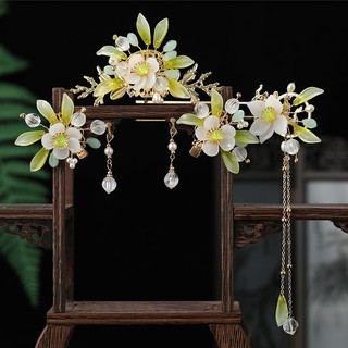 Bộ kim quan cài tóc cổ trang phong cách hanfu màu xanh trắng trang nhã