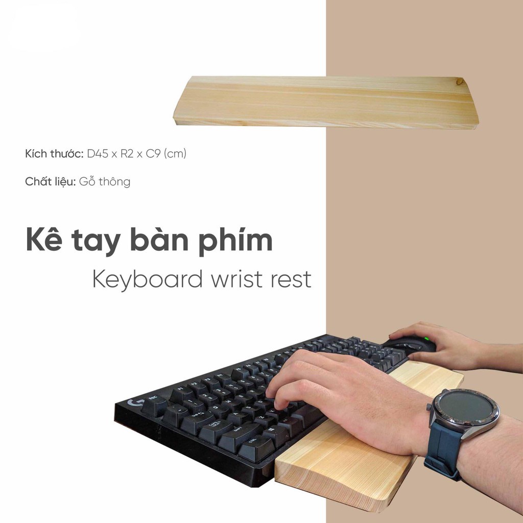 Kệ lót tay bàn phím bằng gỗ tự nhiên chống trượt tiện lợi