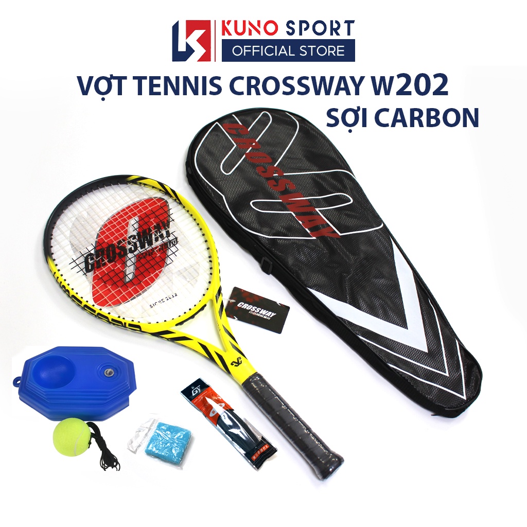 Vợt Tennis CROSSWAY W202 Sợi Carbon Cao Cấp Tặng Kèm Bộ Đế Và Bóng Tập Luyện