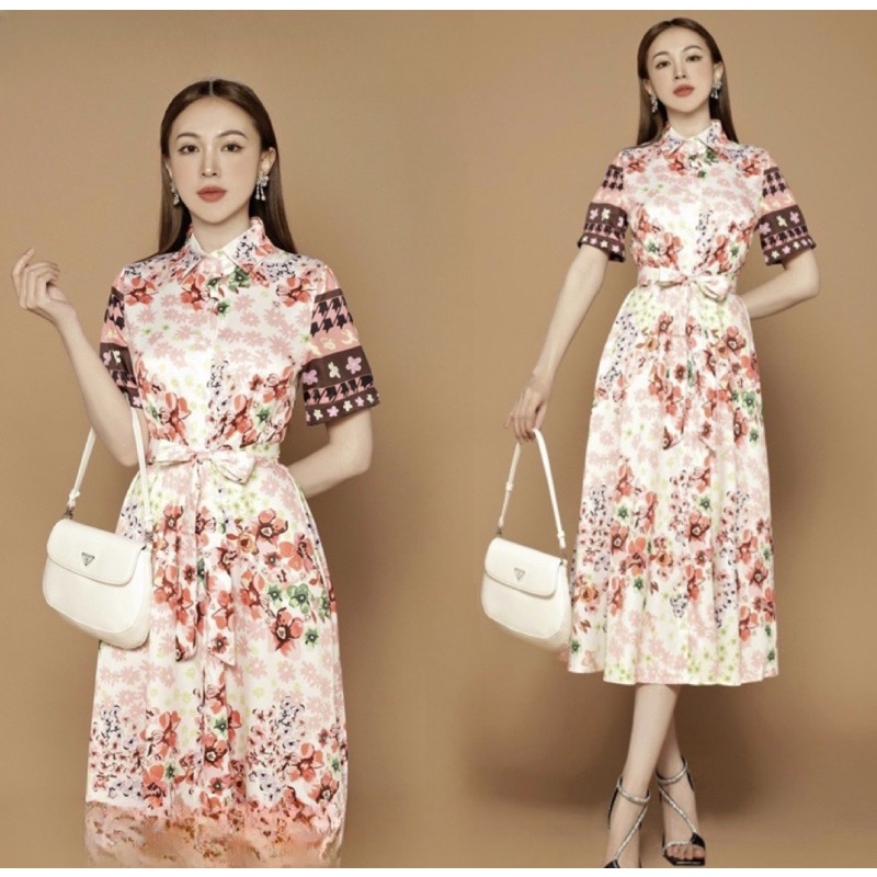 ( HÀNG NHẬP CAO CẤP) VÁY ĐẦM DÀI - CỔ SƠ MI - HỌA TIẾT HOA SẮC NỔI BẬT CHUẨN ĐẸP