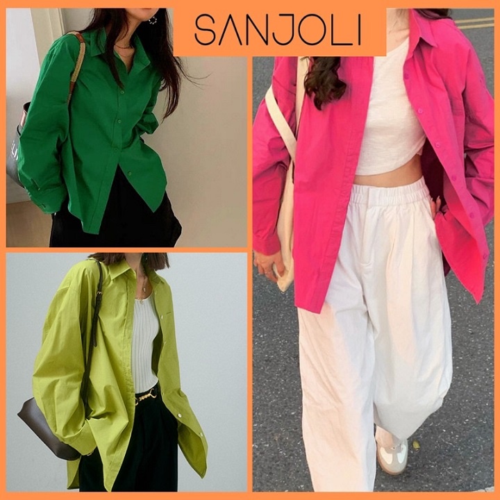 SANJOLI - ÁO SƠ MI NỮ FORM RỘNG TAY DÀI AO046