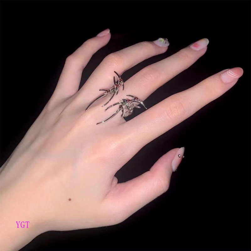 Ygt Nhẫn Hở Hình Bướm Rỗng Màu Bạc Phong Cách Punk Gothic Sáng Tạo Thời Trang Unisex Y2K