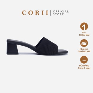 CORII - Dép Guốc Cao Gót Quai Ngang Mũi Vuông Thời Trang và Thoải Mái Nhất - CR010 Đen