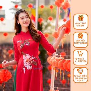 Bộ áo dài may sẵn chất liệu lụa Tây thi cao cấp thêu lắc tay size Xs đến 2XL