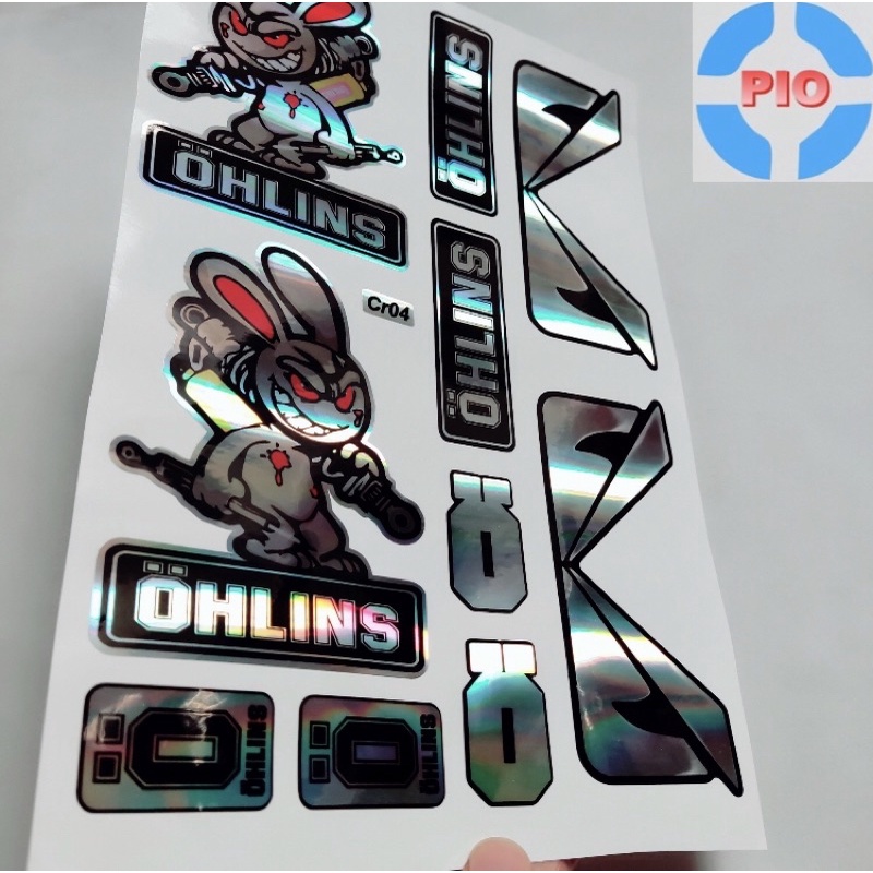 Bộ Tem Sticker Crom 7 Màu Thỏ Cầm phuộc Ohlins Phản Quang Trang Trí Xe Máy, Nón/ Mũ Bảo Hiểm