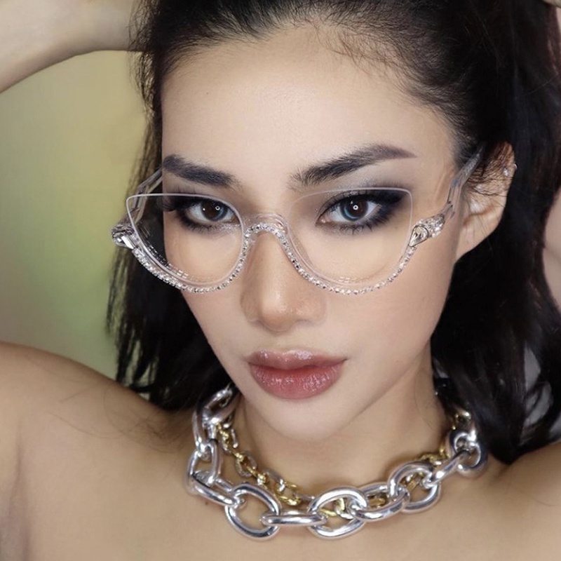 Kính Mát Mắt Mèo Nửa Gọng Chống Ánh Sáng Xanh Phong Cách Âu Mỹ Cá Tính Thời Trang Cho Nam Và Nữ