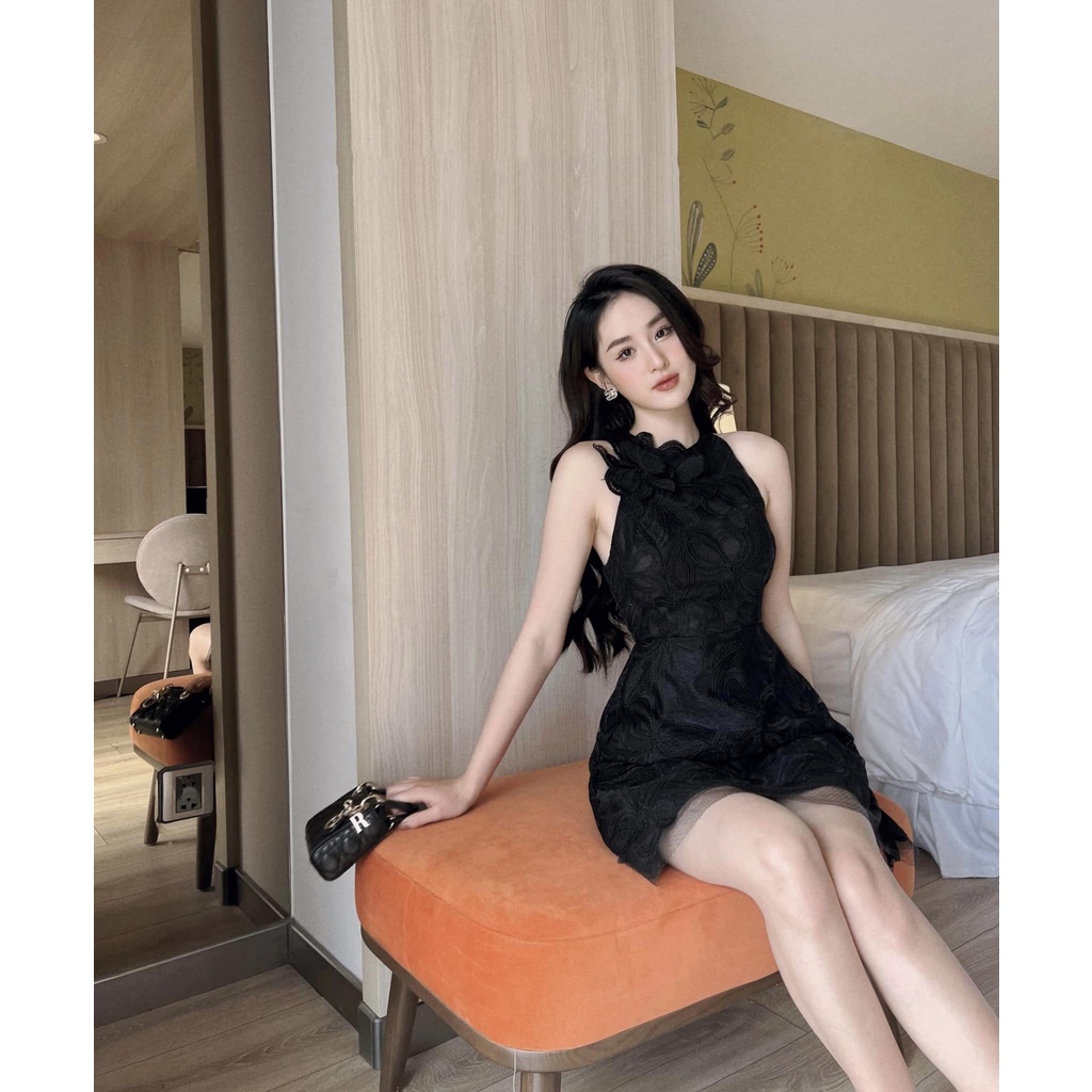 Đầm Ren Dự Tiệc Dáng Suông Họa Tiết Hoa Phối Lưới Cổ Đính Nơ Hoa Có lót - 2 Màu Trắng, Đen - Vải Ren - Mã Hàng ERE03