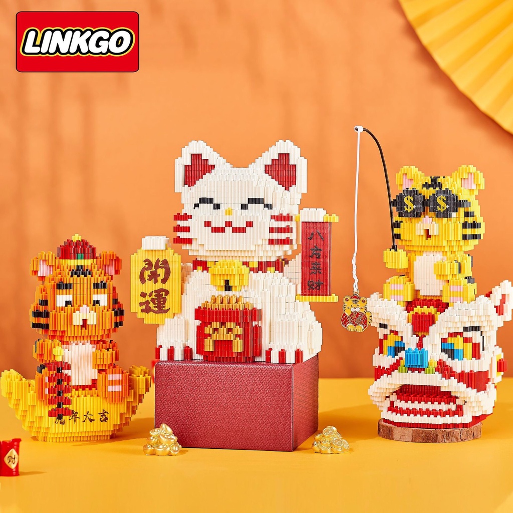 Lắp ráp mô hình lego Linkgo các nhân vật mèo thần tài