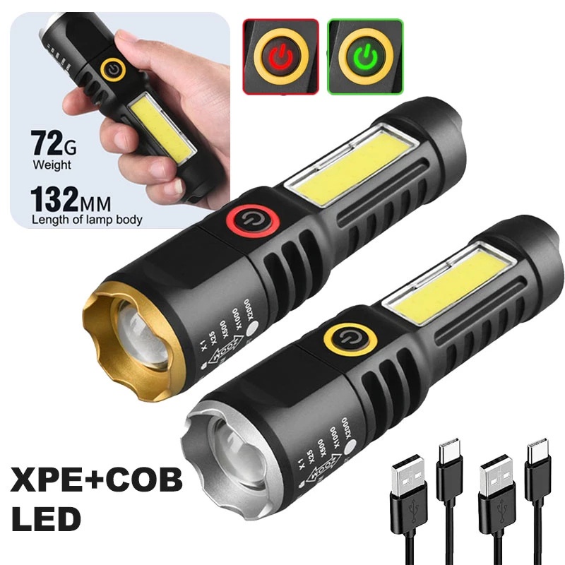 Đèn Pin LED COB Khẩn Cấp 3 Chế Độ Chất Lượng Cao Chống Thấm Nước Bằng ABS Có Thể Sạc Lại Bằng Cổng USB