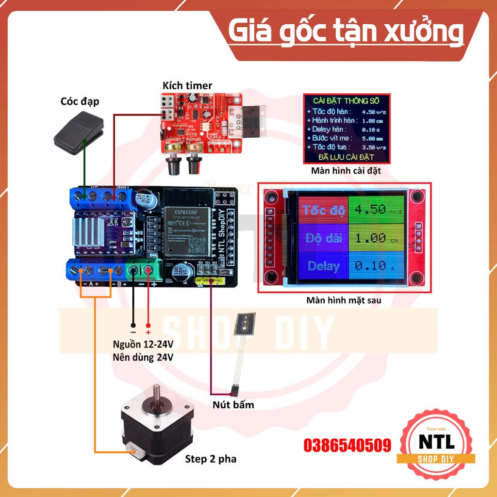 Bộ mạch điều khiển step trục Z vít me chế trụ máy hàn cell pin