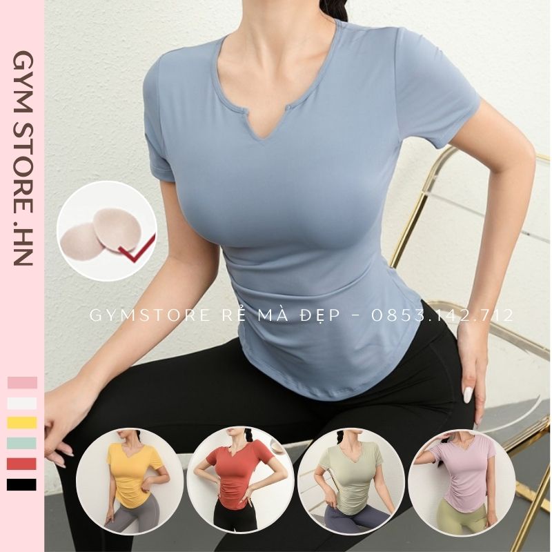 Áo Thun Ôm Body Tay Ngắn ❤️𝐂𝐎́ 𝐌𝐔́𝐓❤️ Thể Thao Nữ Tập Gym Yoga Thun Co Giãn Đa Chiều Mịn Mát Thoáng Khí Bền 815