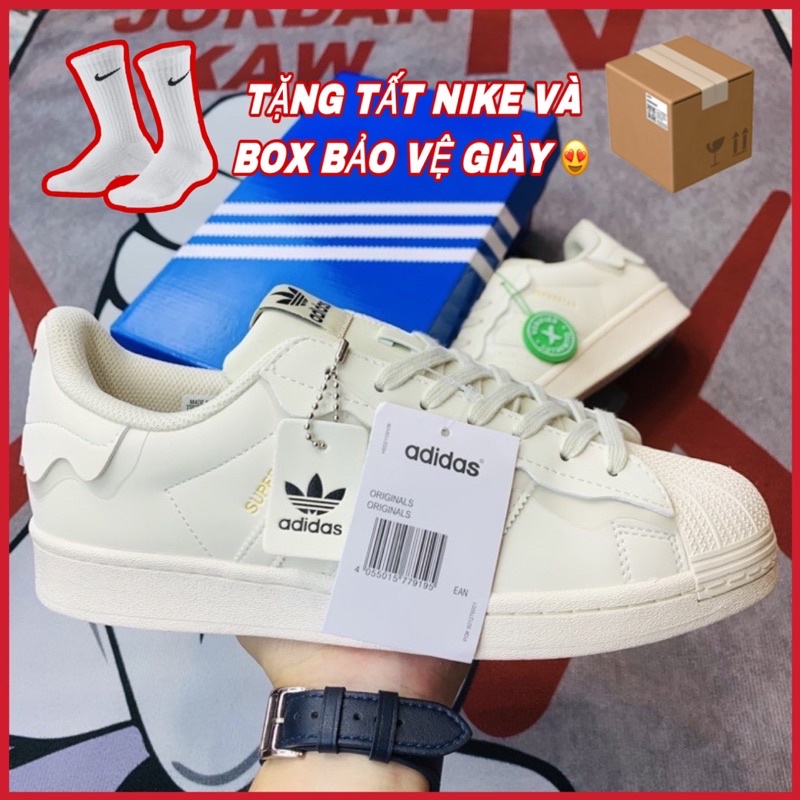 Giày Sneaker _Adidas Superstar Mũi Sò, Das Sò Màu kem, hồng mã AD6651 đủ size nam nữ full Box Bill