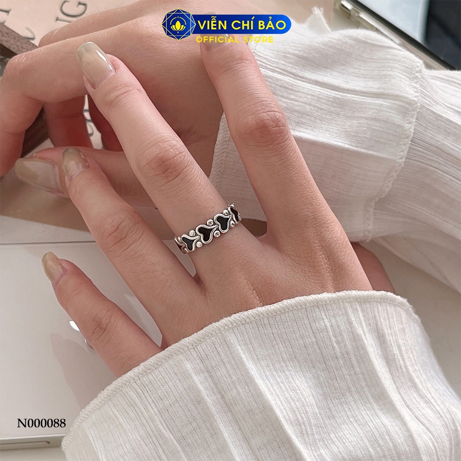 Nhẫn dải tim đen chất liệu bạc Thái 925 thời trang phụ kiện trang sức nữ Viễn Chí Bảo N000088