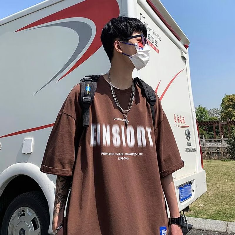 Áo Thun Cotton Tay Ngắn Cổ Tròn Dáng Rộng In Hình Cá Tính Phong Cách Nhật Bản Hợp Thời Trang Cho Nam Size M-5XL PELB526