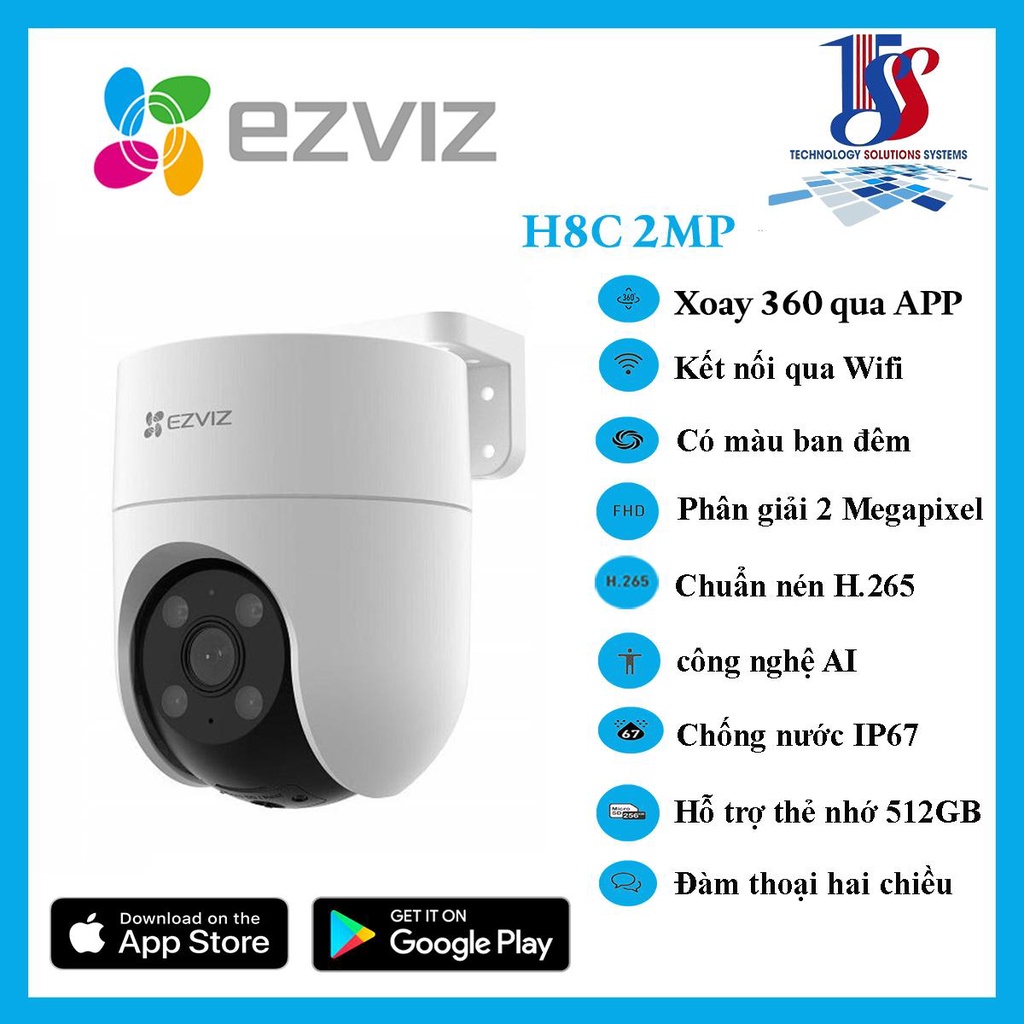 Camera wifi ngoài trời Ezviz H8C 2MP 2.0 megapixel, quay quét, màu ban đêm, đàm thoại 2 chiều - hàng chính hãng BH 24T