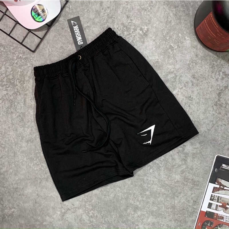 Quần Short Thể Thao Nam - GYMSHARK (Đen Logo Trắng)