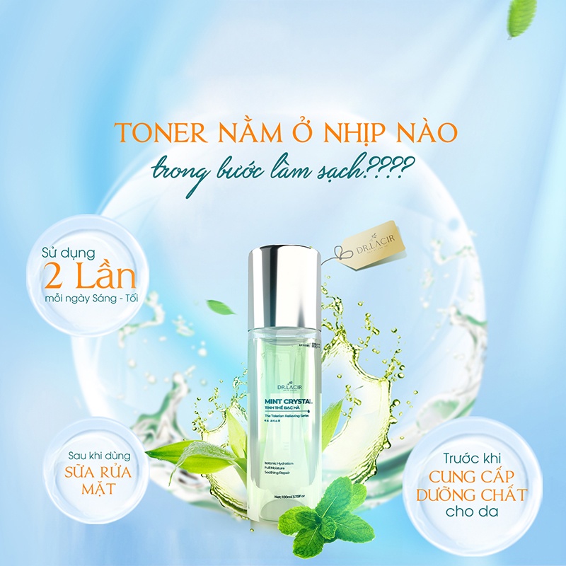 Toner tinh thể bạc hà Mint Crystal DR.LACIR cấp ẩm sâu, giúp da mịn màng, tươi sáng 100ml