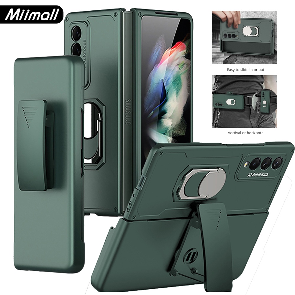 Miimall Bao Da Z Fold 3,Siêu Mỏng Case Matte PC Cứng Bảo Vệ Chống Va Đập, Giá Đỡ, Nắp Gập, Chống Trượt, Chống Vân Tay Cover cho Samsung Galaxy Z Fold 3 5G