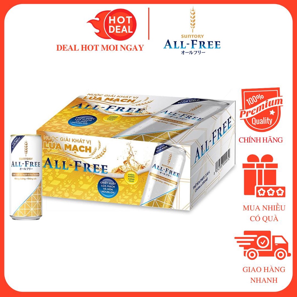 Thùng 24 Lon Nước Giải Khát Vị Lúa Mạch ALL-FREE 330ml/Lon Chính Hãng