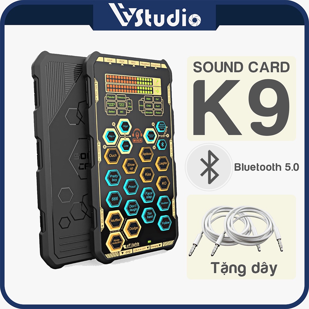 Sound card k9 mini, bộ k9 dùng thu âm kết hợp mọi loại mic, livestream pk online, tạo hiệu ứng khán 