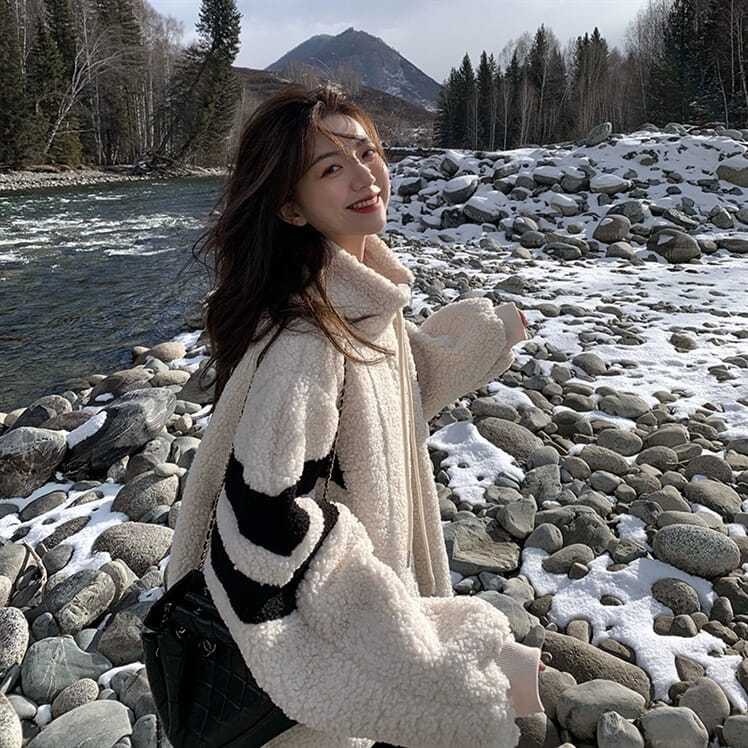 Áo Khoác Len Lông Cừu Tay Dài Dáng Rộng Thời Trang Thu Đông Hàn Quốc Hàng Mới 2023 Dành Cho Bạn Nữ