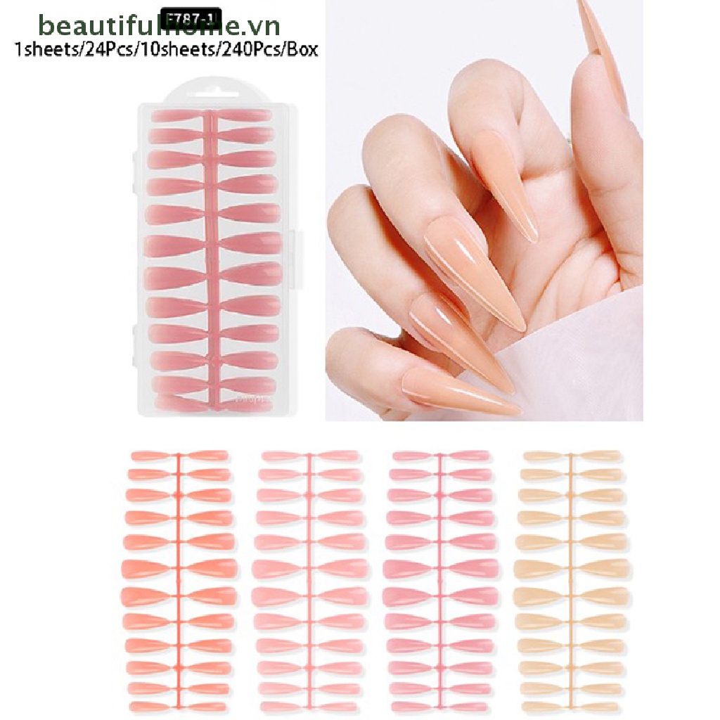 Bộ 240 Móng Tay Giả Hình Vuông Nối Dài Bảo Vệ Toàn Diện Màu Nude / Hồng