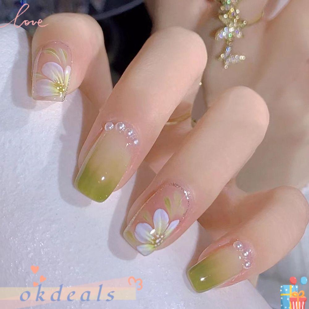 Bộ 24 Móng Tay Giả Đầu Tròn / Vuông Dạng Nhấn Che Phủ Toàn Diện