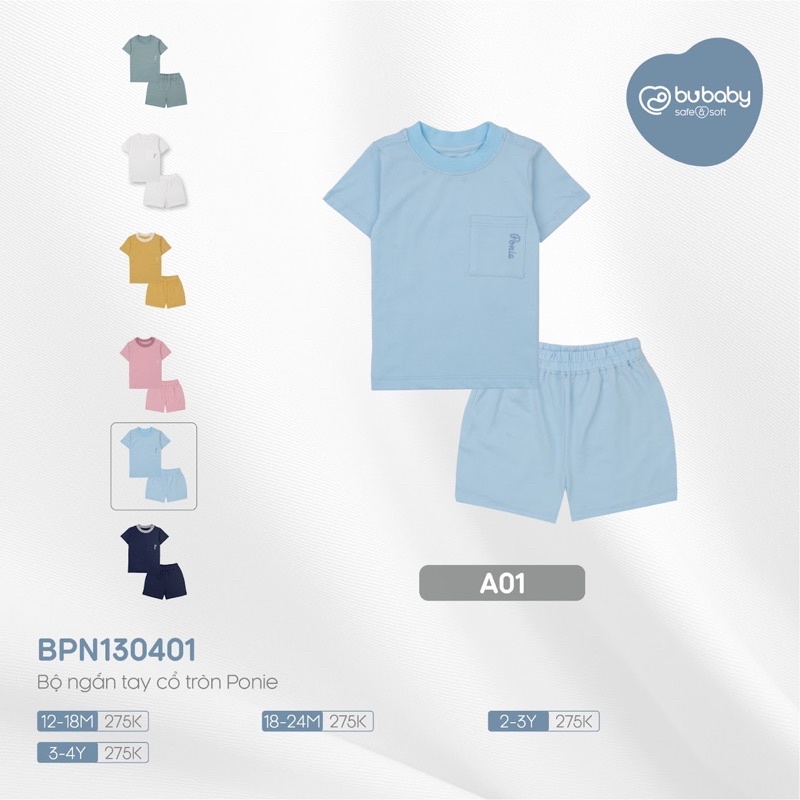 Bộ cộc tay cổ tròn Bu Ponie cho bé trai bé gái