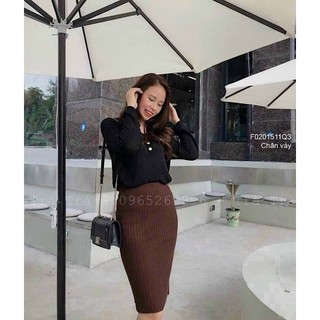 Chân váy len lưng chừng form ôm dáng dài!