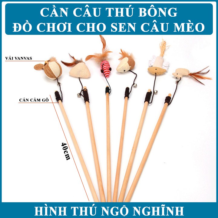 SP1213 - Cần câu mèo cao cấp (cán gỗ) đồ chơi cho mèo