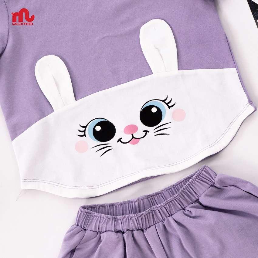Bộ quần áo cotton cộc tay tai thỏ bé gái RIOMIO 2,3,4,5,6,7 tuổi đồ bộ cho bé mát mẻ mềm mại  đi chơi đi học - RBG393