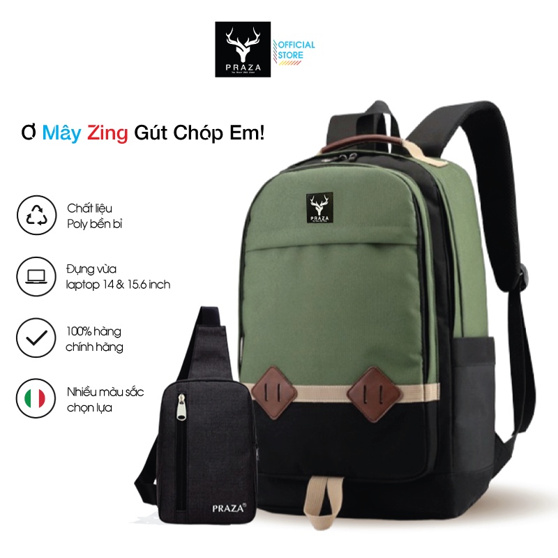 Combo Balo Thời Trang Hàn Quốc PRAZA - BL167 &amp; Túi Đeo Chéo Tiện Ích PRAZA - DC095 (ĐEN)