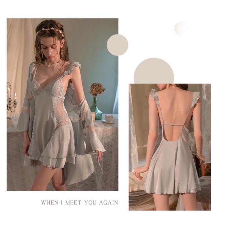 ♥️Hàng QC♥️Sét váy ngủ kèm áo choàng lụa phối ren sexy_Thanhhien997_lụa satin cao cấp, hàng xịn 760.