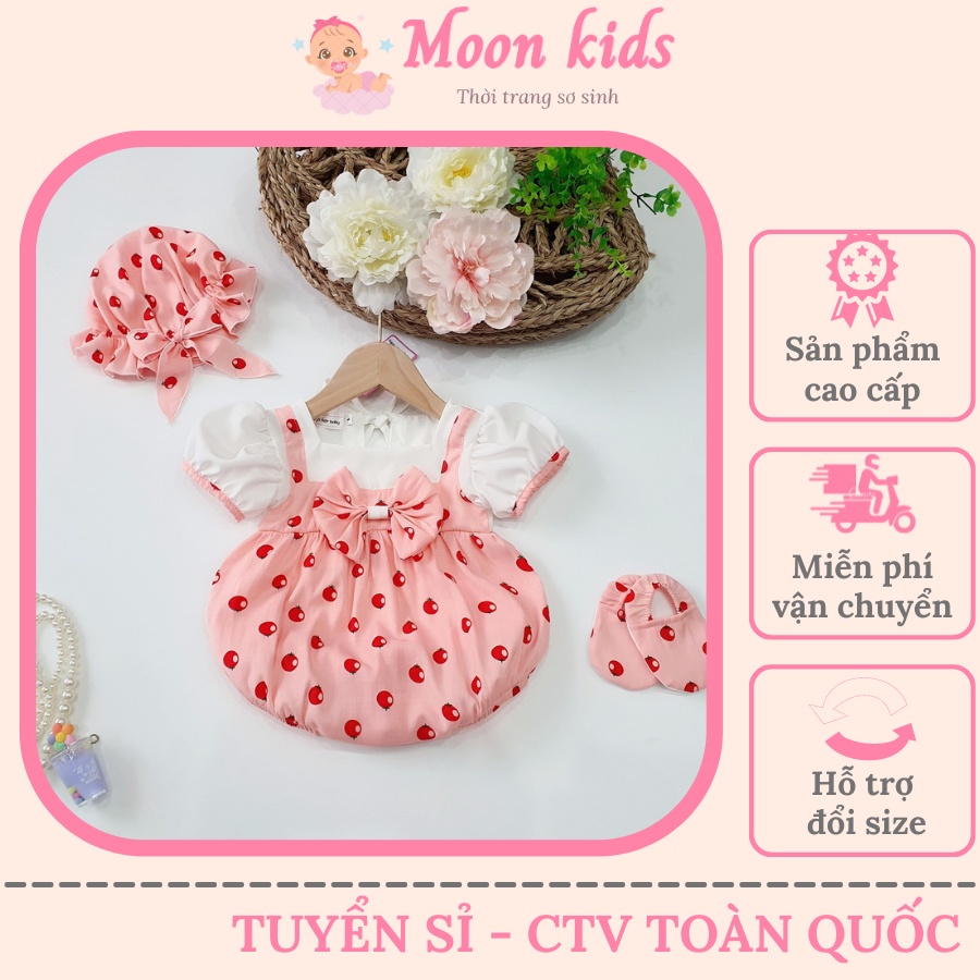 Váy Bé Gái Sơ Sinh MOONKIDS. Bodysuit Cho Bé Chất Mát Kèm Phụ Kiện, Body Bé Gái Thiết Kế, Đầm Đầy Tháng, Váy Sơ Sinh
