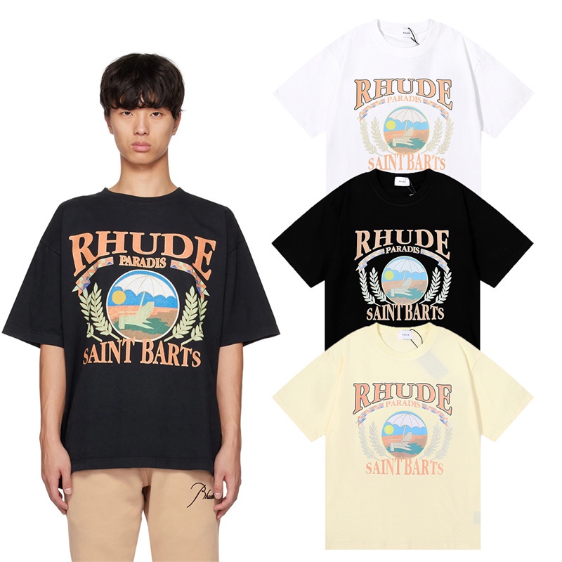 Áo Thun Cotton Tay Ngắn In Hình Bãi Biển RHUDE Cổ Điển Thời Trang Unisex
