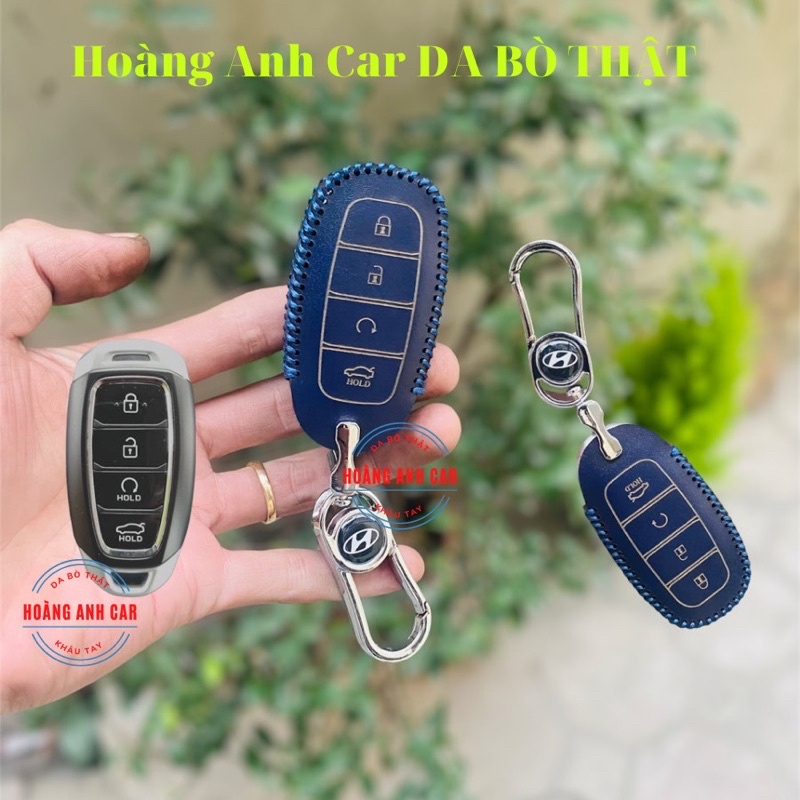 ( ảnh thật) Bao da chìa khoá Hyundai Accent 2021 - 2022, Elantra 2023 ( 4 nút bấm) da thật khâu tay thủ công