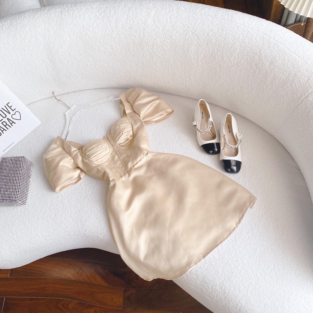 Đầm nude cổ vuông cúp ngực xẻ💖 KÈM ẢNH THẬT